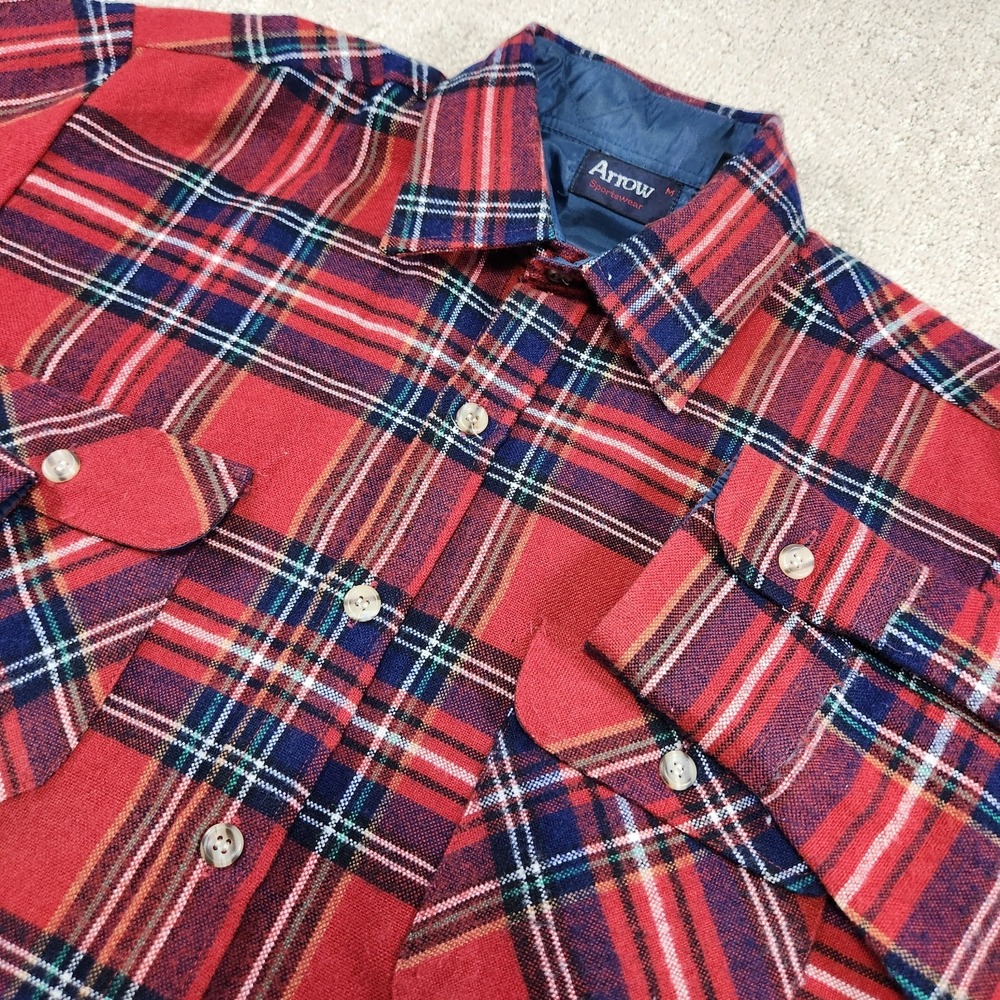 Vintage Arrow Sportswear Flannel Shirt Men Medium Red Plaid Button Up